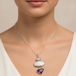 Sterling Silver Howlite Rose Quartz Necklace Charm Pendant Boho Gift